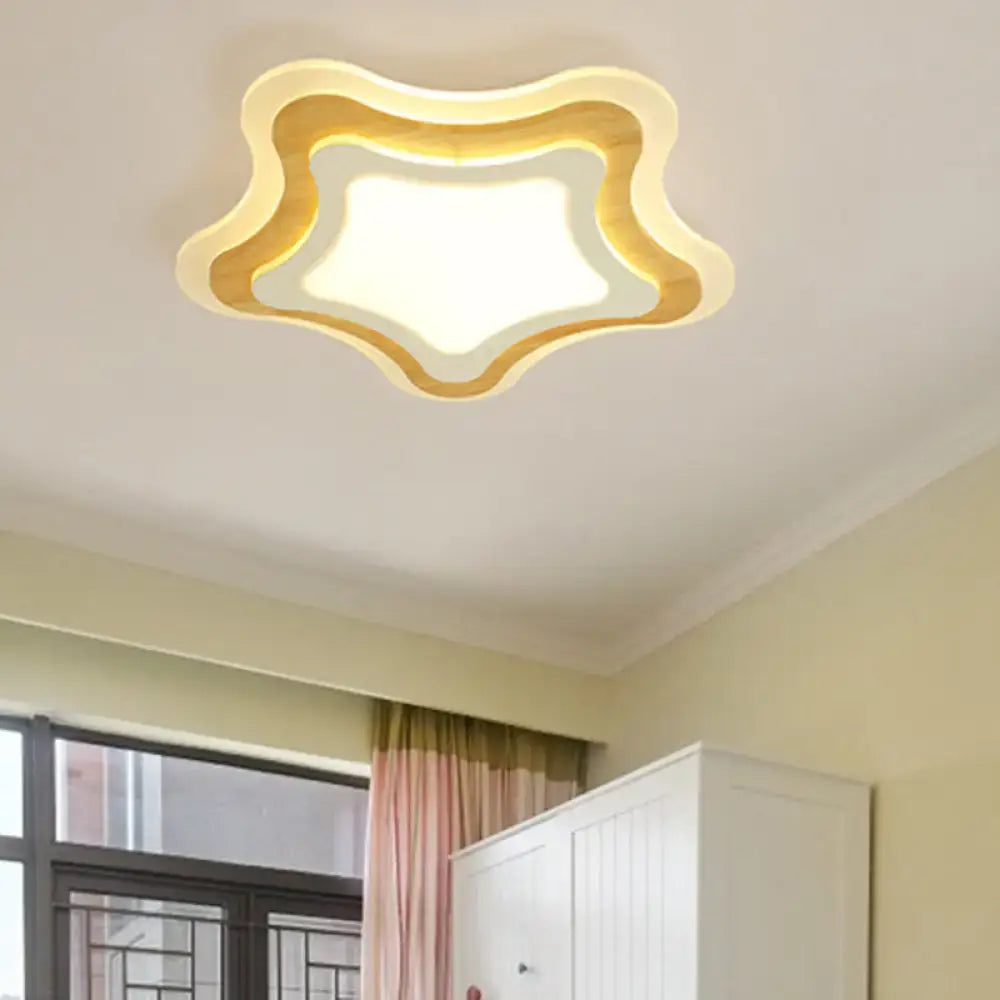 DecorBites™ kids room LED flush mount star-shaped ceiling light with warm glow and layered wooden and white acrylic panels
