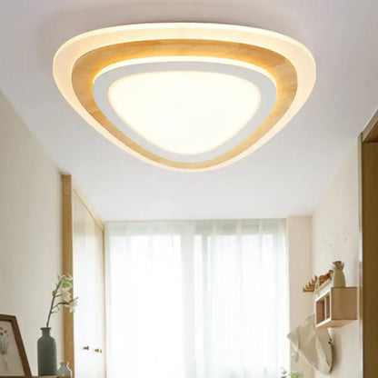 Modern DecorBites™ kids room LED flush mount ceiling light with warm wood trim and soft white acrylic diffuser