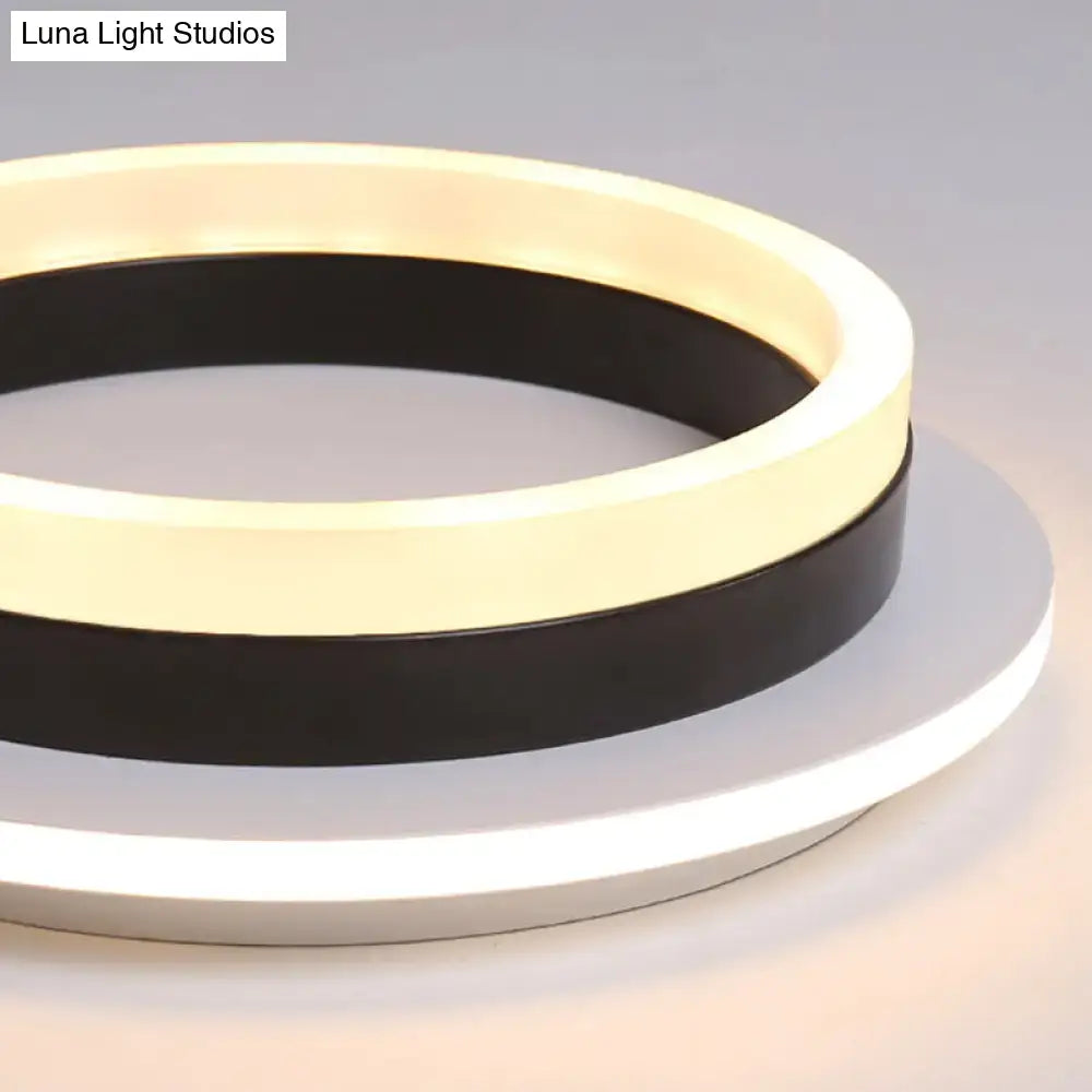 Decorbites compact metal led flush mount ceiling light with acrylic diffuser and three concentric led rings in black cream and white