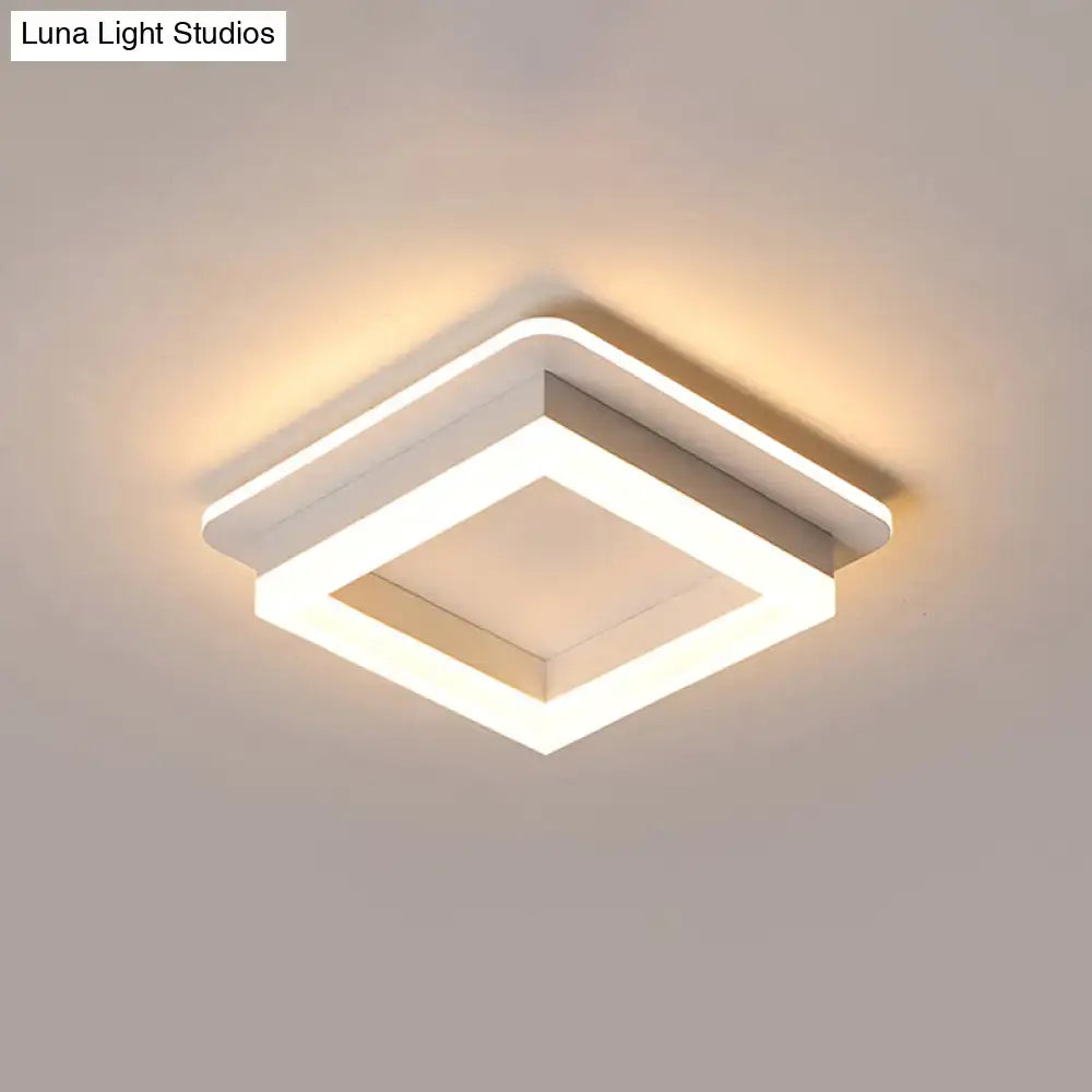 Decorbites compact metal led flush mount ceiling light with white silver frame and layered warm led lighting