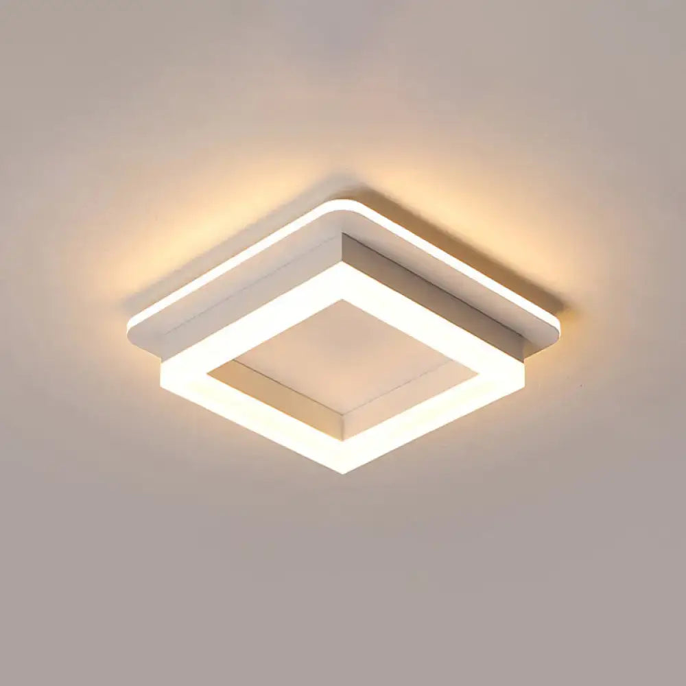 Modern square DecorBites metal led flush mount ceiling light with white acrylic diffuser and warm glowing illumination