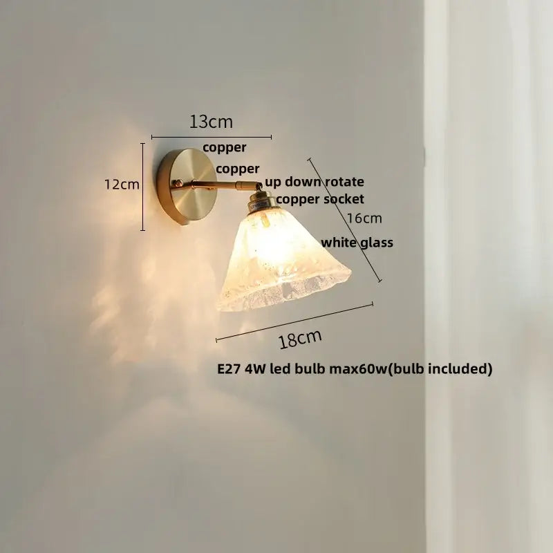 Copper-finished wall sconce with white textured glass shade complements modern decorbites blue glass wall lighting
