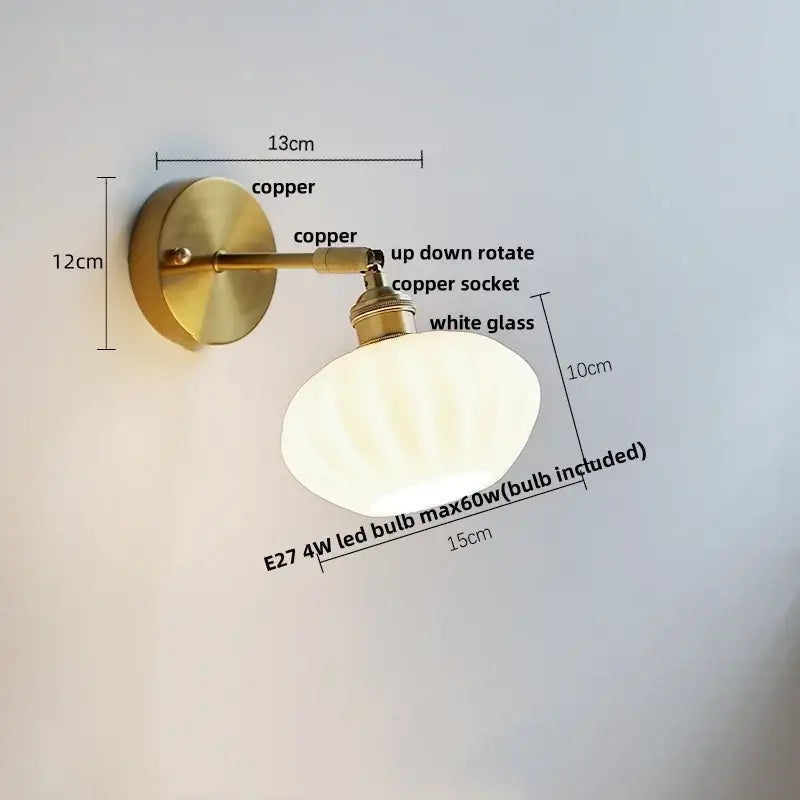 Vintage-style wall sconce with polished copper finish and white glass shade for decorbites blue glass wall lighting