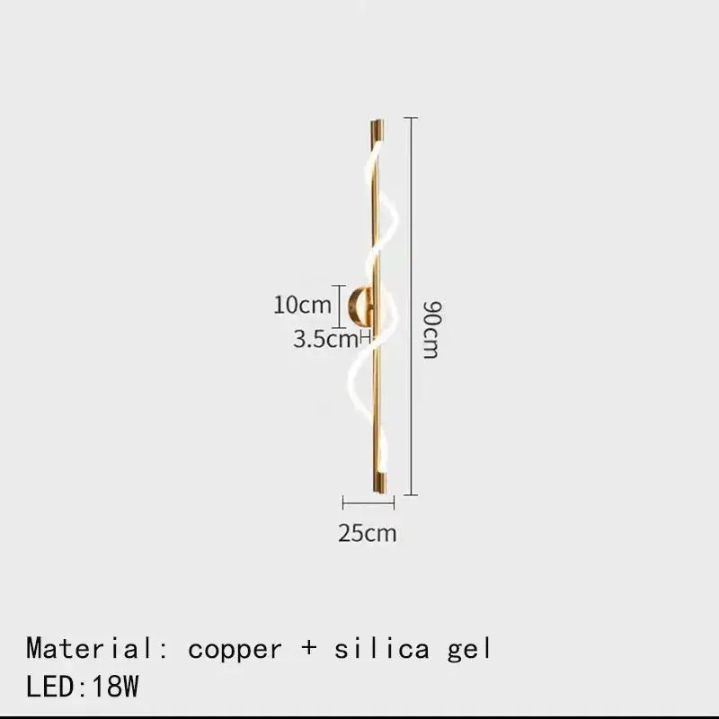 A sleek modern black dimming wall light with twisted copper frame and embedded led lighting for bedroom decorbites dimming wall
