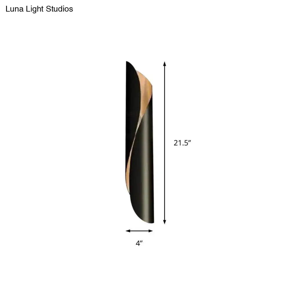 A modern twisted black and wood wall lamp sconce 21.5 inches tall compatible with 110v-120v and 220v-240v