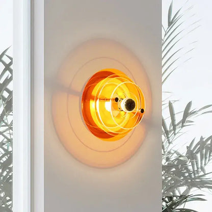 Modern ufo acrylic led wall lamp orange translucent glass wall lamp with concentric circular rings for living room decorbites led wall