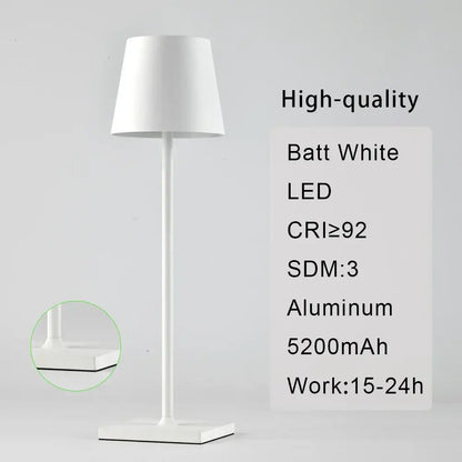 White led table lamp with sleek aluminum stand and conical shade modern usb rechargeable acrylic plodina usb rechargeable