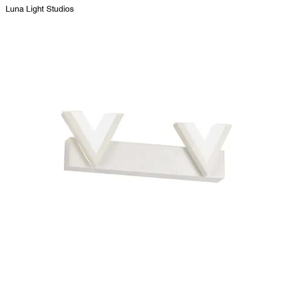 Modern v-shaped white led vanity light with warm white glow and sleek minimalist design for bathroom mirrors