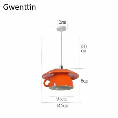 Orange ceramic cup pendant light with white ceiling mount and silver chain for modern kitchen decorbites ceramic cup lighting