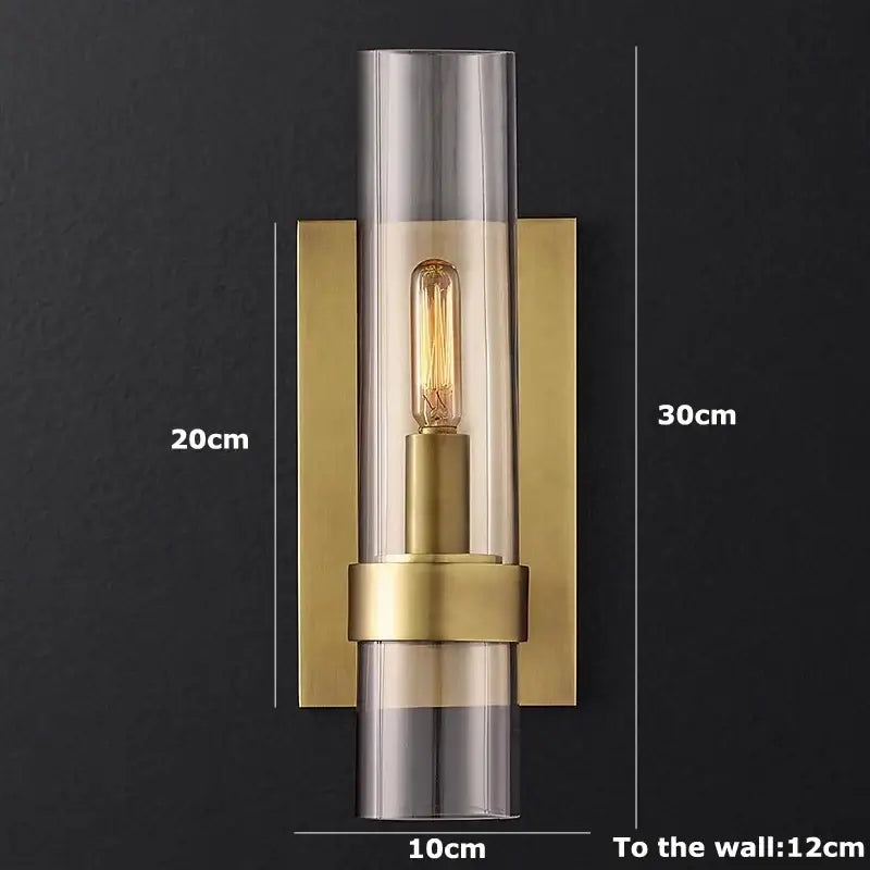 Modern vintage gold 2-layer chandelier lighting featuring a brass and smoked glass wall sconce with a filament bulb