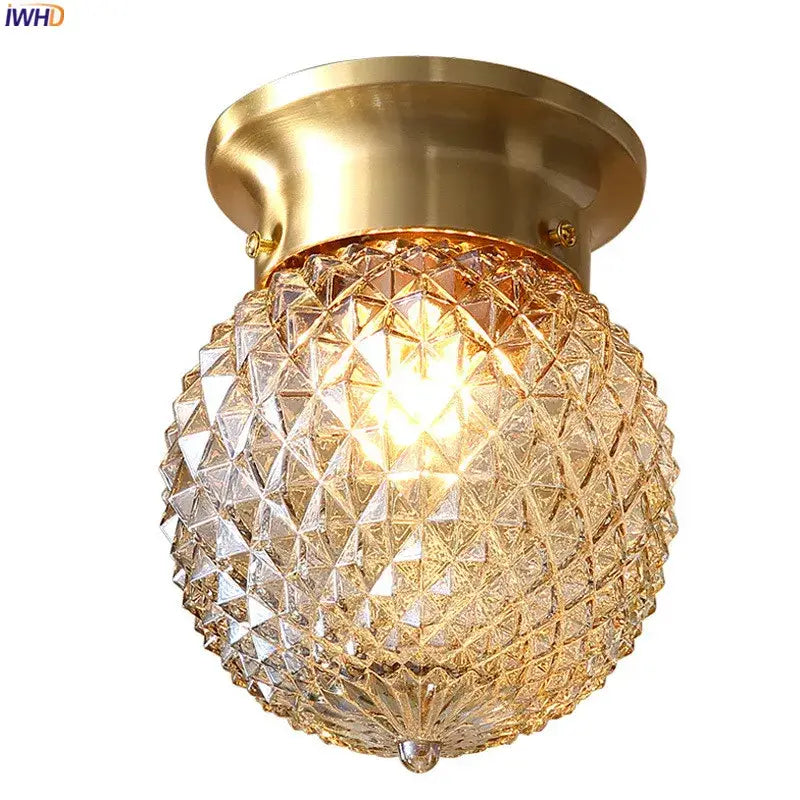 Modern vintage gold glass ball ceiling light with faceted crystal glass globe for bedroom decorbites glass ball