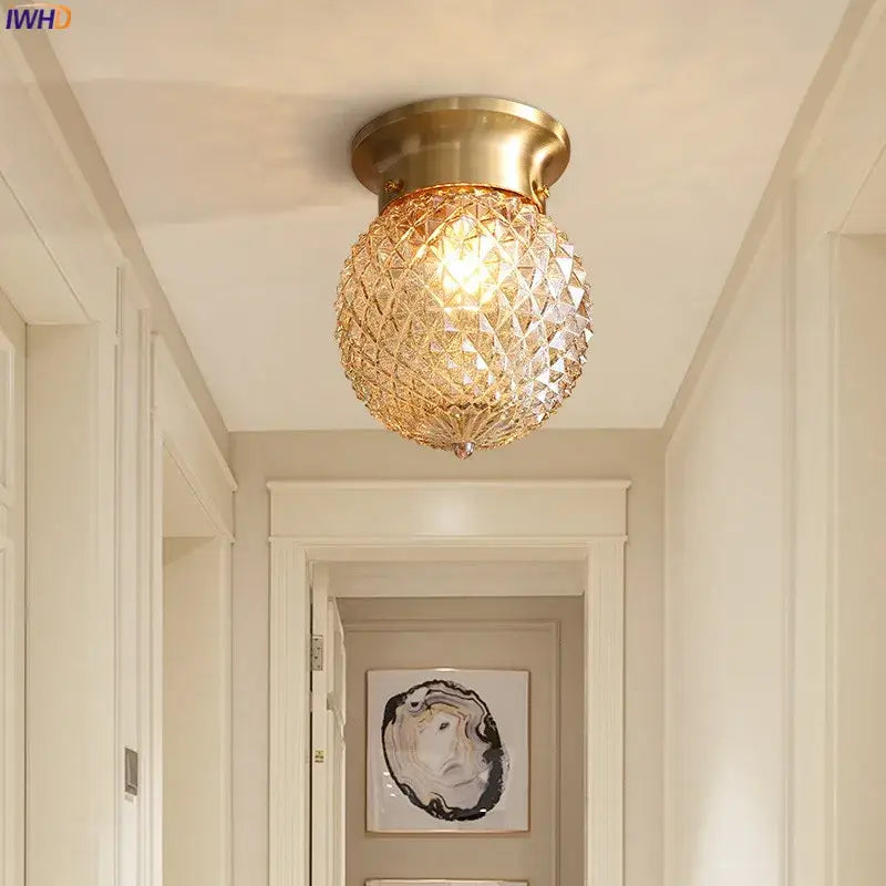 Modern vintage gold glass ball ceiling light with faceted crystal globe for bedroom decorbites glass ball ceiling light