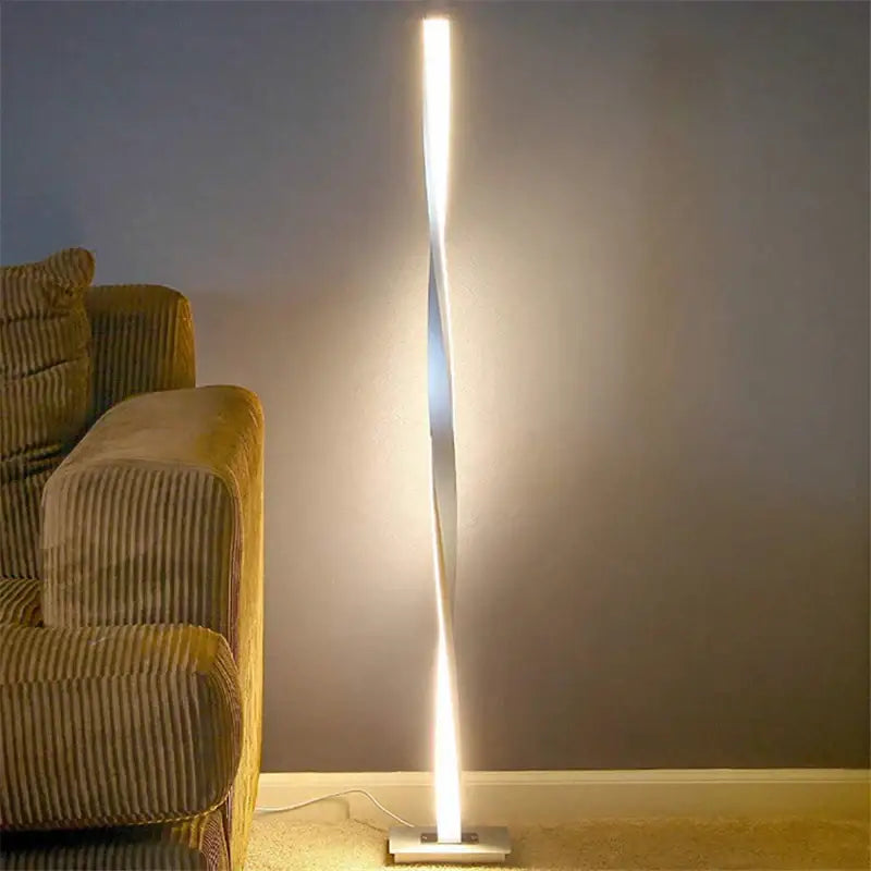 Modern twisted silver floor lamp with sleek illuminated design decorbites dimmable led floor lamp for living room lighting