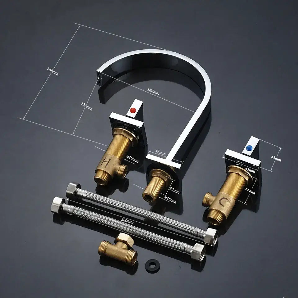 Modern waterfall dual handle gold basin faucet with chrome finish brass valve bodies and flexible metal hoses decorbites dual handle