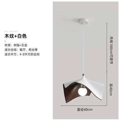 Modern wave black and bronze chandelier pendant light with white and dark wood grain shade for living room use