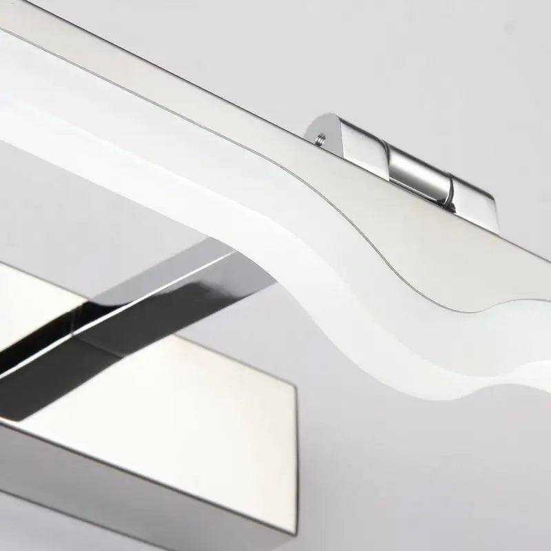 Modern wave chrome acrylic wall light with a sleek wave-shaped diffuser for bathroom vanity 110v-120v use