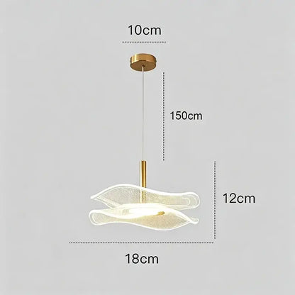 Modern gold-toned led pendant with translucent mesh leaf design for dining tables and living rooms