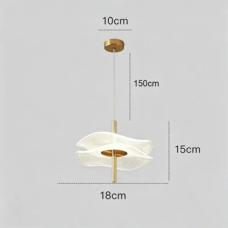 Gold-toned led pendant light with translucent layered petal-shaped glass shades for dining tables or living rooms