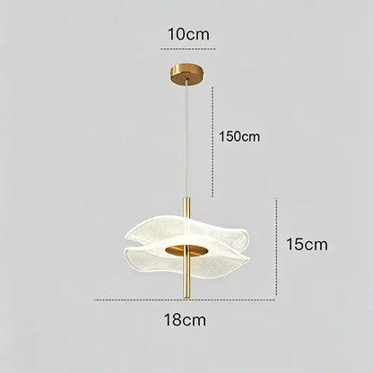Gold-toned led pendant light with translucent layered petal-shaped glass shades for dining tables or living rooms
