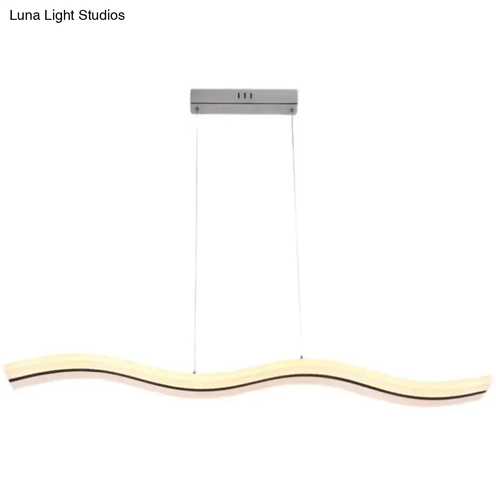 DecorBites sleek acrylic led pendant light fixture with curved wooden body and brushed metal mount for chic dining ambiance