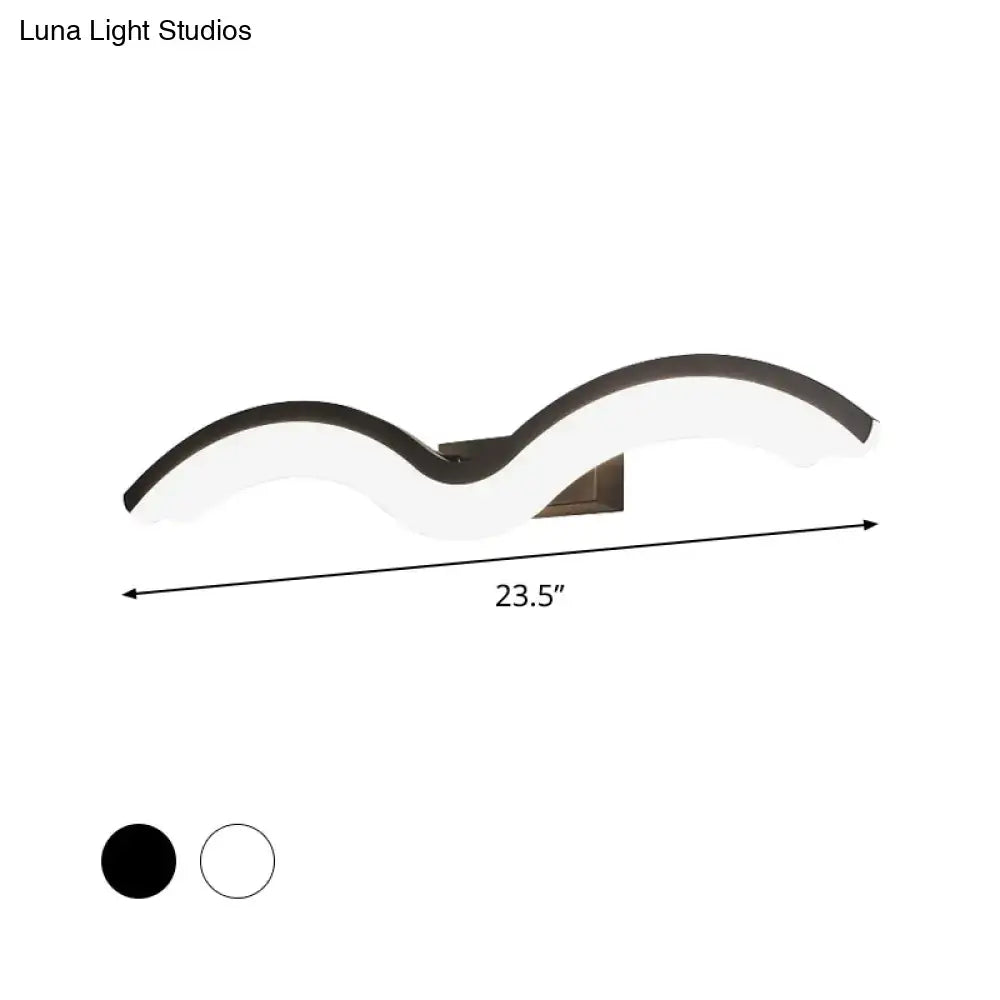 Modern wavelet black and white wall sconce with sleek wave-shaped design for bathroom led lighting