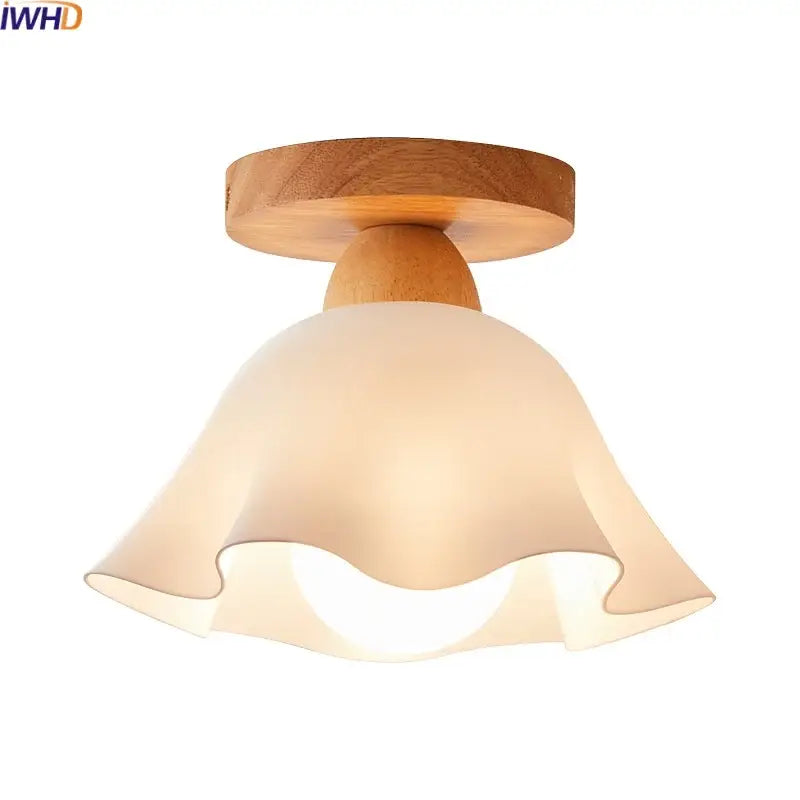 Modern wavy frosted glass ceiling lamp with light brown wooden base featuring decorbites led wood acrylic design