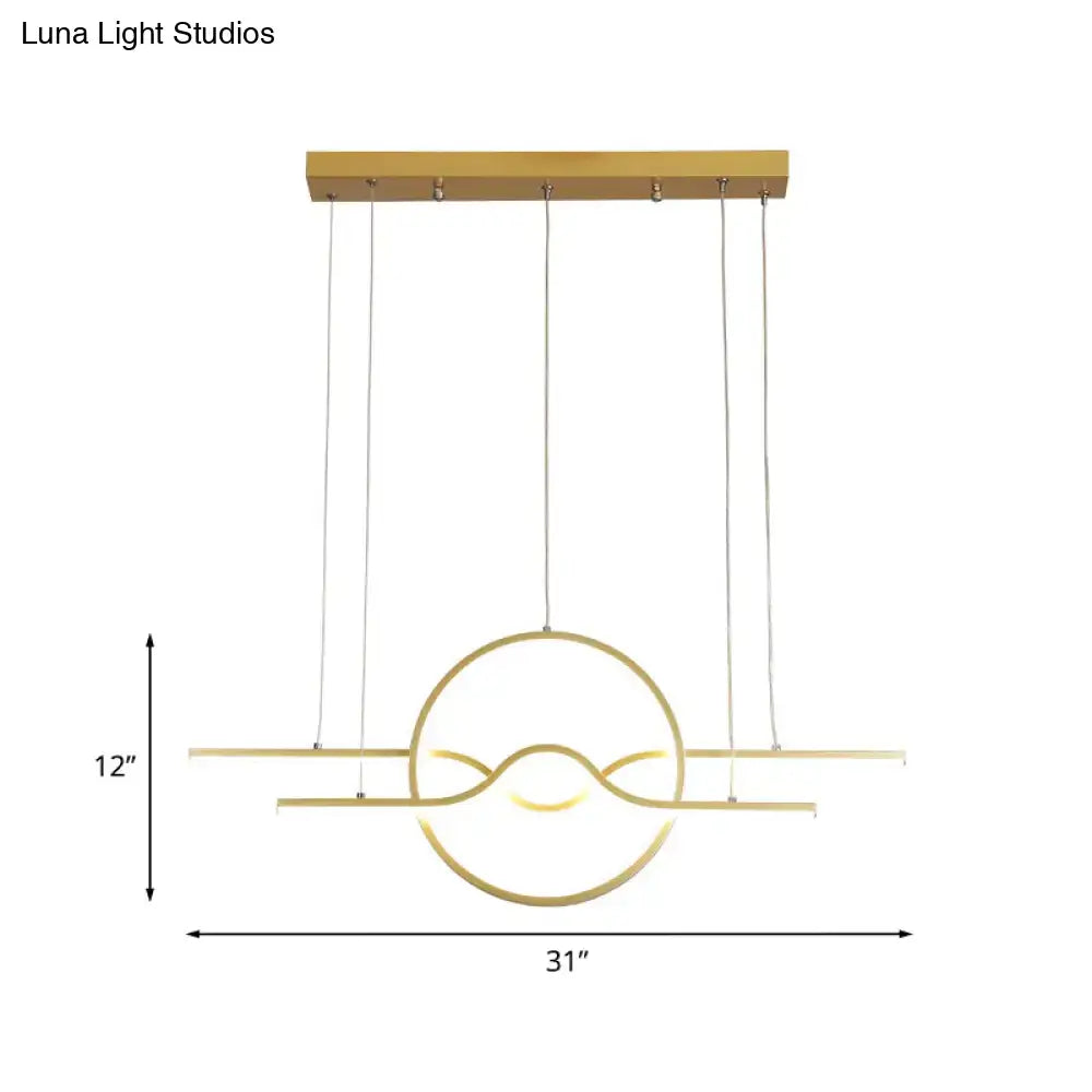 Decorbites™ gold island led pendant light with warm white glow featuring sleek geometric design for dining area