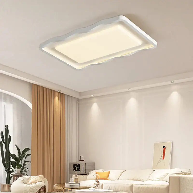 Modern wavy cream style led ceiling lamp with rectangular white frame and warm glow for living room decorbites ceiling lamp