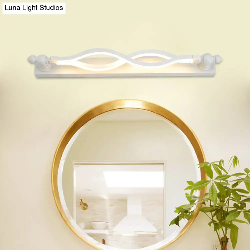 Modern wavy white twist acrylic vanity sconce with sleek design and decorative finials for bedroom wall lighting
