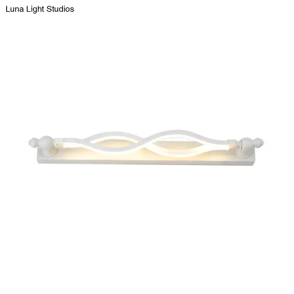Modern wavy white twist acrylic vanity sconce with a sleek wave-like design and rounded end caps for bedroom wall lighting