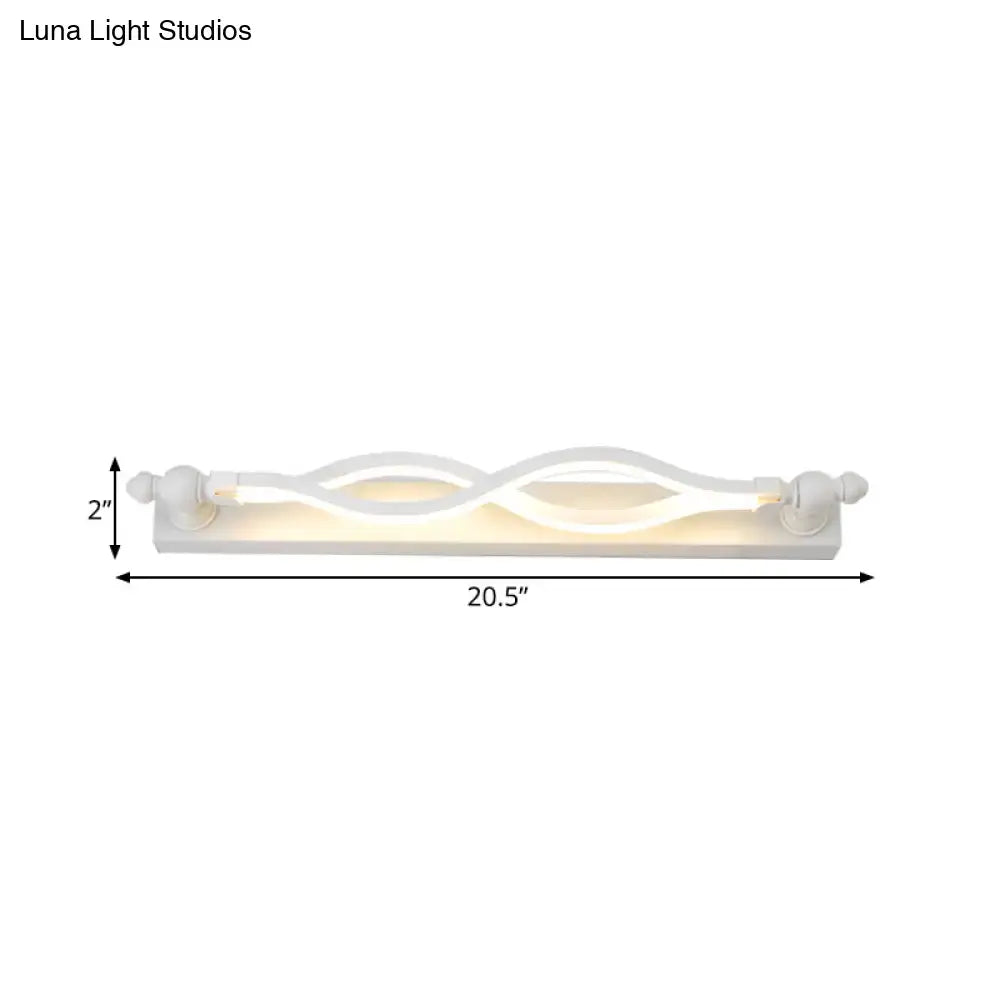 Modern wavy white twist acrylic vanity sconce with sleek wave design and two decorative finials for bedroom wall light