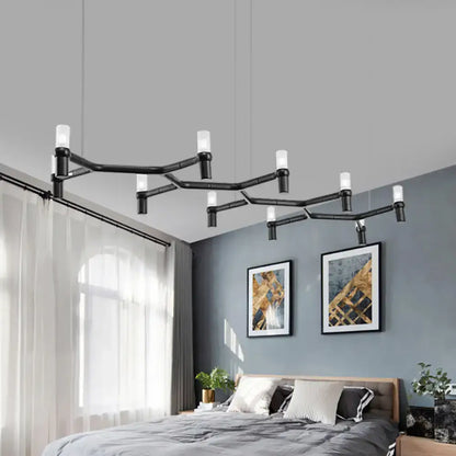Black industrial-style ceiling pendant with 10 cylindrical frosted bulbs and aluminum alloy shade by DecorBites