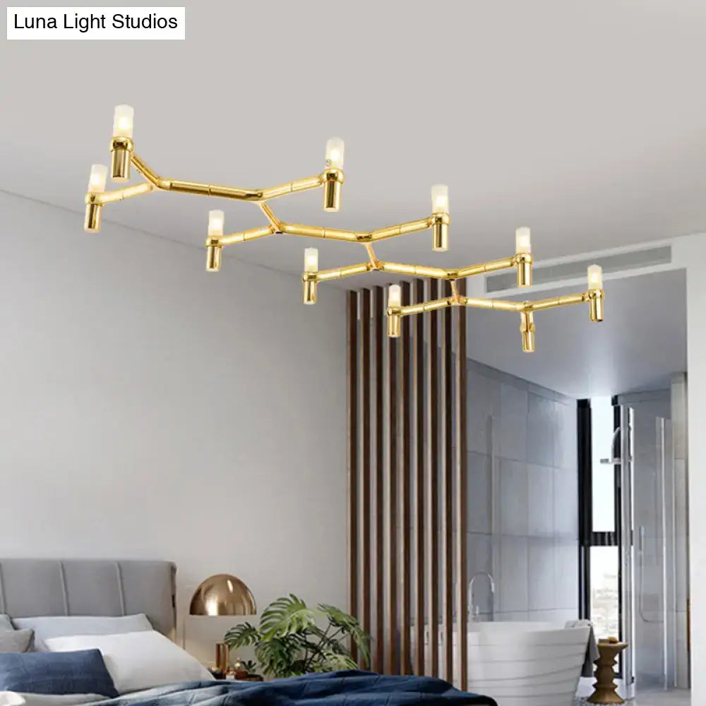 Gold-toned decorbites™ contemporary 10-head ceiling pendant with aluminum alloy shade and bamboo-inspired cylindrical lights