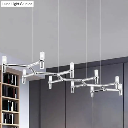 Modern chrome ceiling pendant with six frosted candle bulbs and aluminum alloy shade by DecorBites™