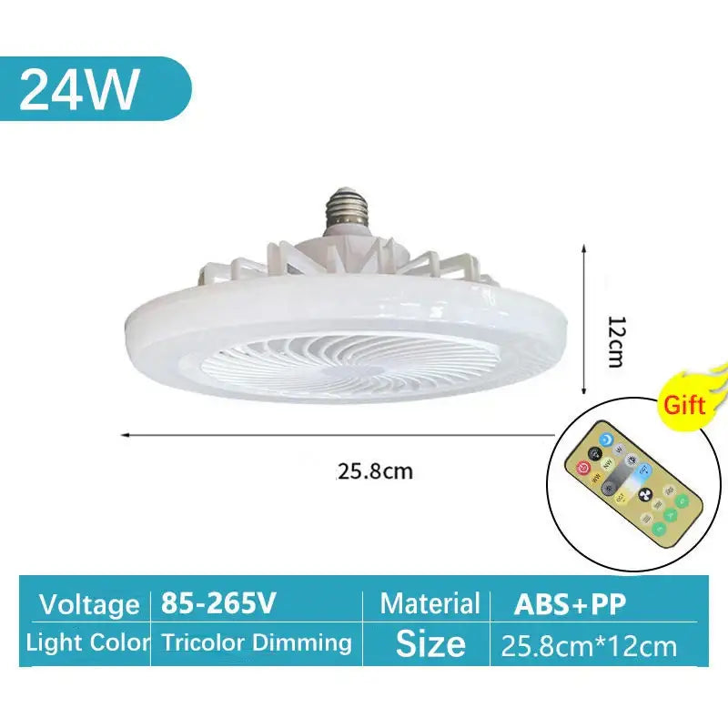 Modern white 2-in-1 ceiling fan with remote control featuring abs and pp material and integrated led light for bedroom use