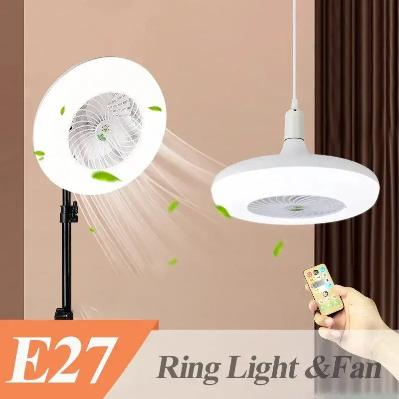 Modern white 2-in-1 ceiling fan with remote control featuring integrated led lighting and central fan blade for bedrooms