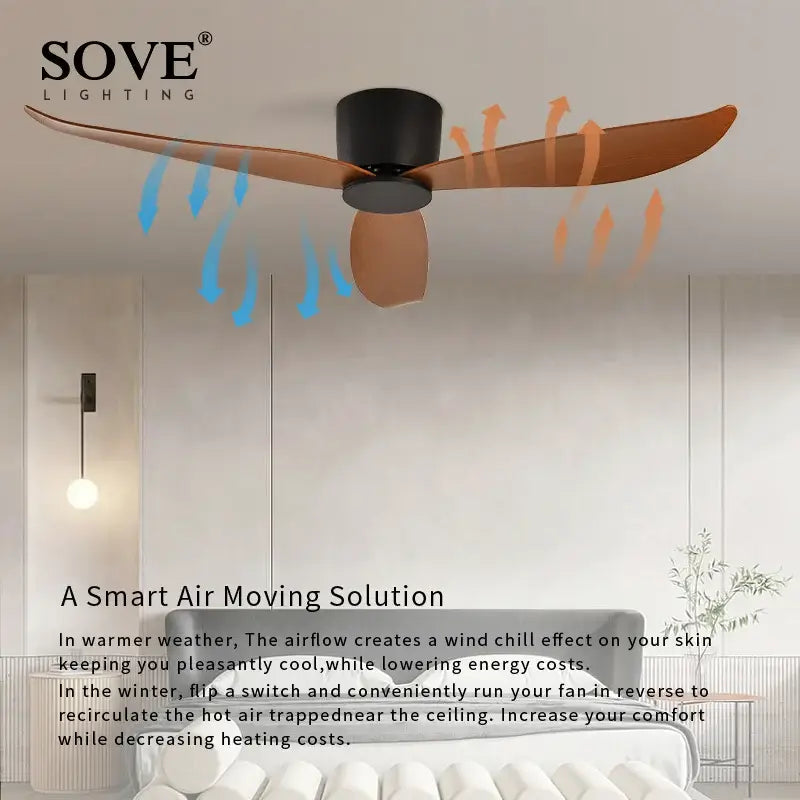 Black and copper ceiling fan from sove lighting with sleek modern design 6-speed dc motor and remote control for bedroom