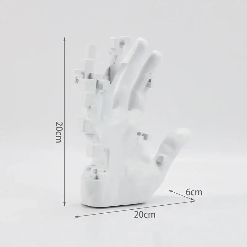 Modern white abstract resin mosaic sculpture hand decorbites figurine with pixelated design and matte finish 20cm tall