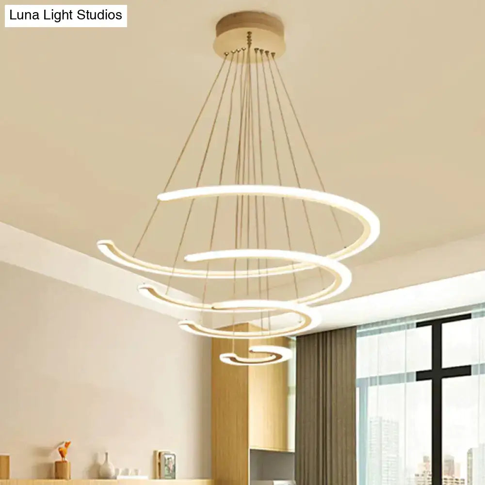 DecorBites™ c ring dining room chandelier with warm white led lighting and wooden ceiling mount in acrylic design