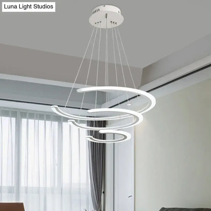 Modern white acrylic led decorbites™ c ring dining room chandelier with sleek concentric rings in warm white light