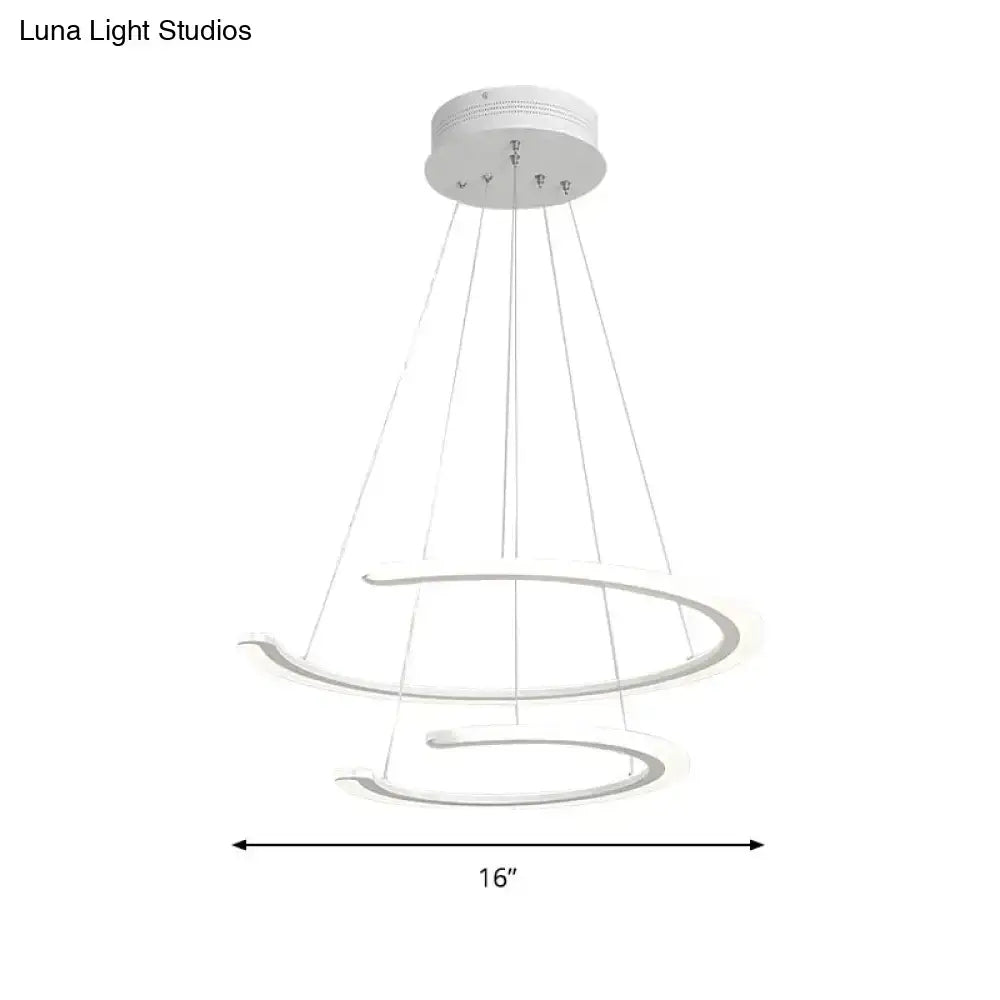 Modern white and silver acrylic spiral pendant light with minimalist design for ring dining room chandelier decorbites