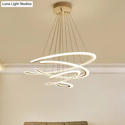 Modern decorbites™ c ring dining room chandelier with acrylic led white rings and gold cords for elegant ring dining lighting