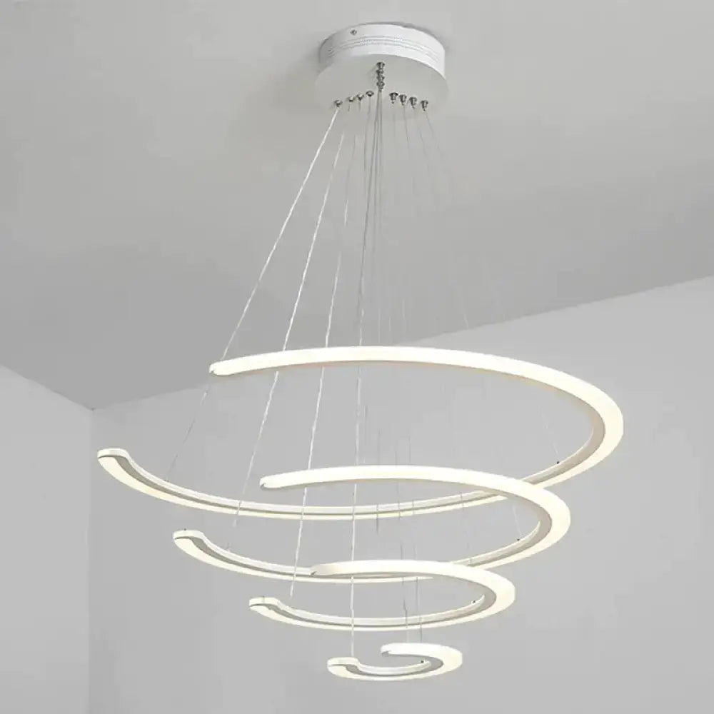 Modern white acrylic Led DecorBites™ C ring dining room chandelier with sleek concentric rings for ring dining spaces