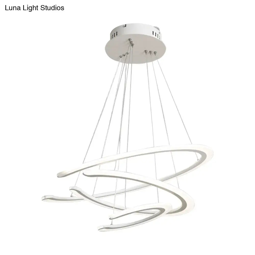 Modern white acrylic led decorbites c ring dining room chandelier with sleek interlocking circular rings in warm light