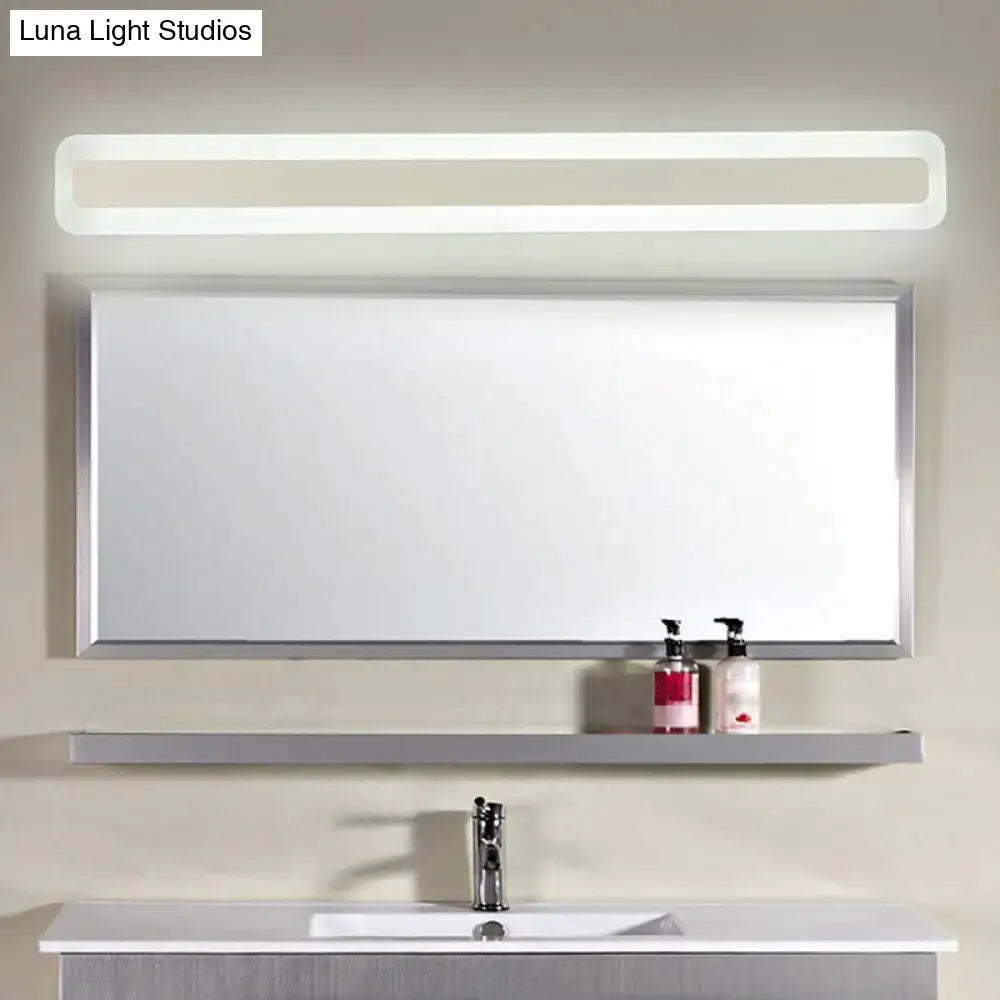 Modern white acrylic led vanity light bathroom sconce with sleek silver framed rectangular mirror 110v-120v