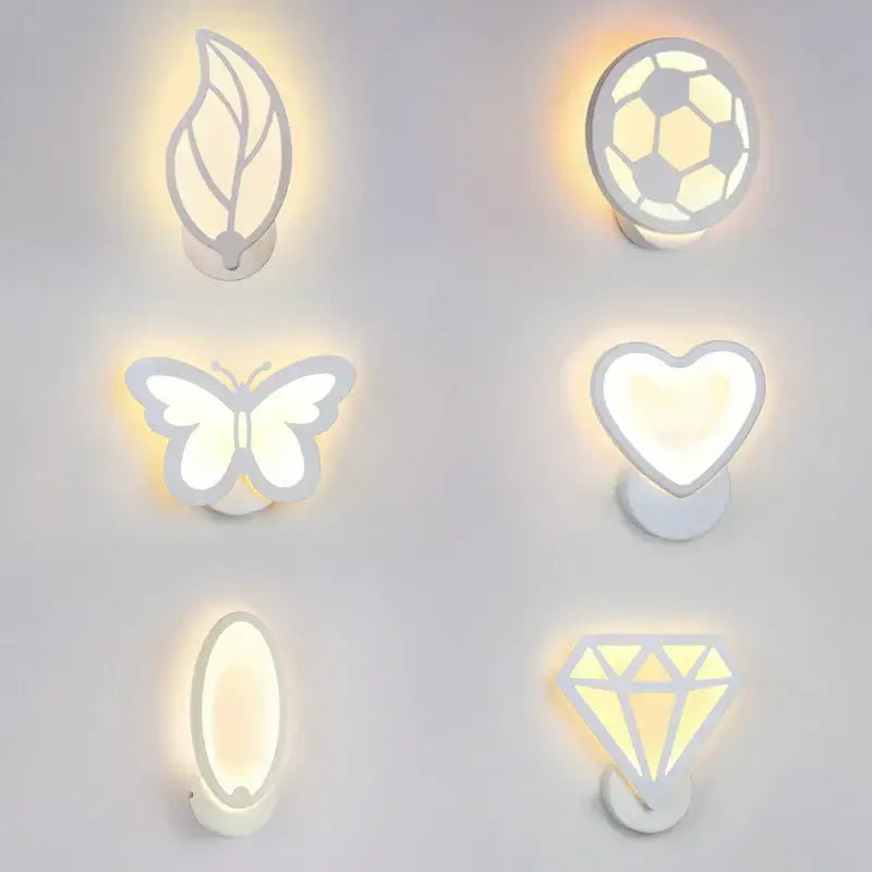Modern white acrylic led wall sconce set shaped like leaf butterfly heart soccer ball oval and diamond for childrens decorbites acrylic decor
