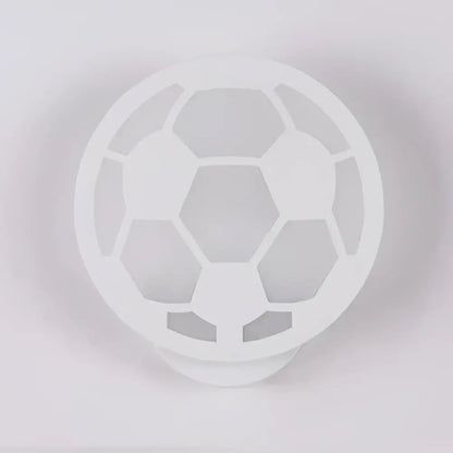 Modern white acrylic led wall sconce shaped like a soccer ball with hexagonal and pentagonal cutouts for childrens decorbites acrylic decor