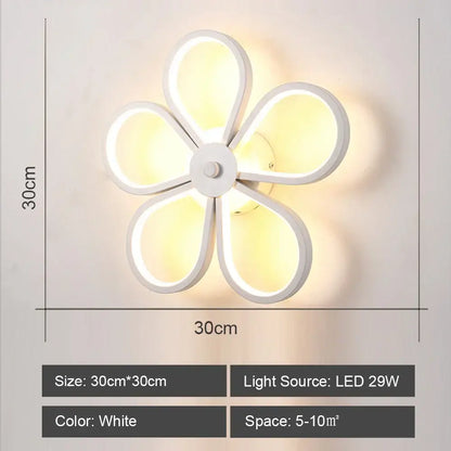 Modern white acrylic led wall sconce light with five-petal flower design and illuminated contours for bedroom decorbites led wall use