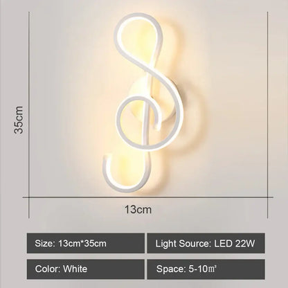 Modern white acrylic led wall sconce light shaped like a musical treble clef for bedroom corridor decorbites led wall