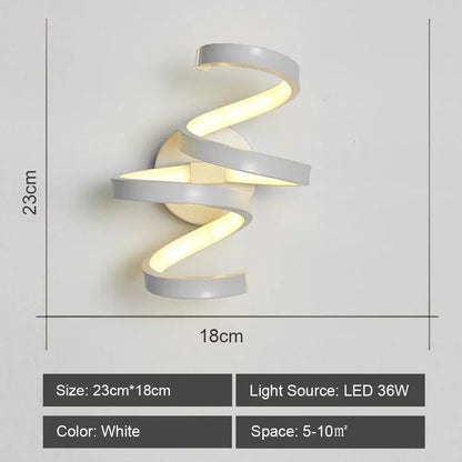 Modern white acrylic led wall sconce light with a white spiral design ideal for bedroom corridor decorbites led wall